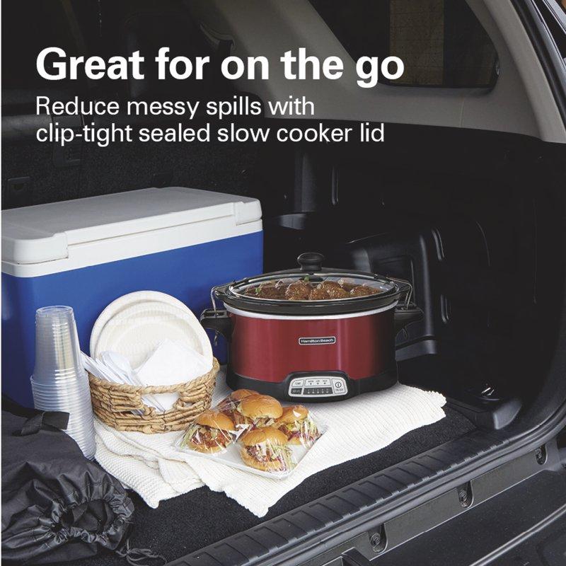 Hamilton Beach 7 Qt Programmable Slow Cooker Stoneware Crock With Removable Pot Includes Party Dipper Food Warmer Red