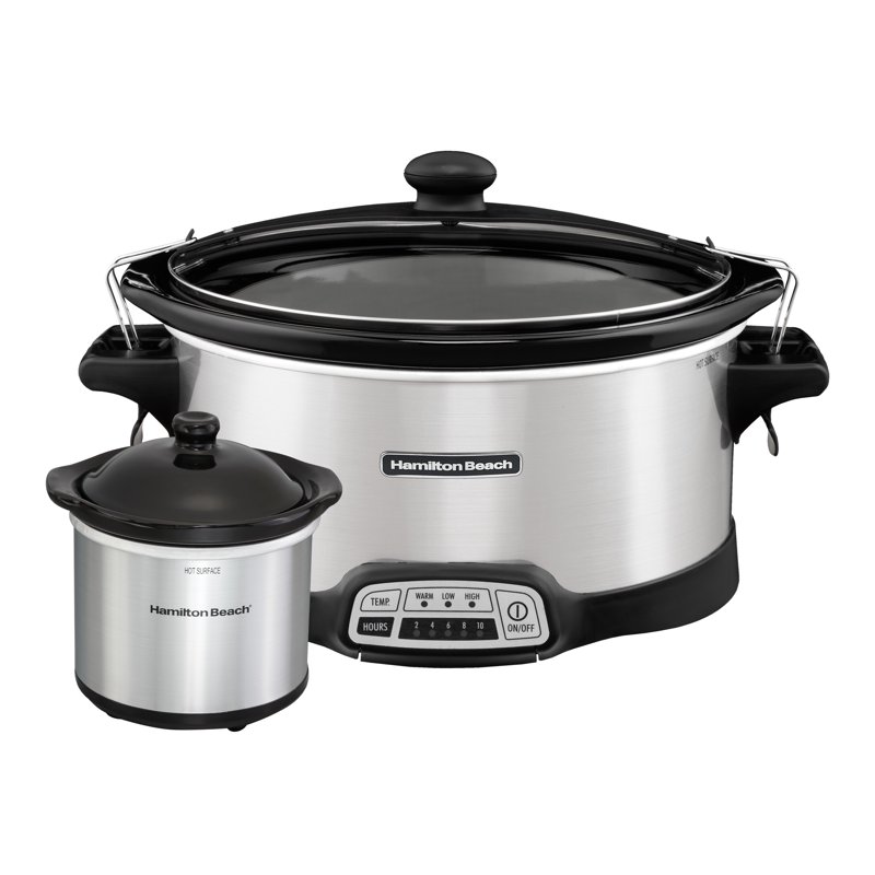 Hamilton Beach 7 Qt Programmable Slow Cooker Stoneware Crock with Removable Pot Includes Party Dipper Food Warmer Stainless Steel