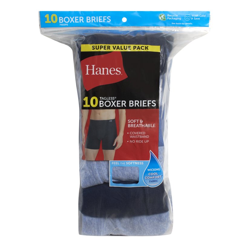 Hanes Men's Super Value Pack Covered Waistband Boxer Briefs 10 Pack