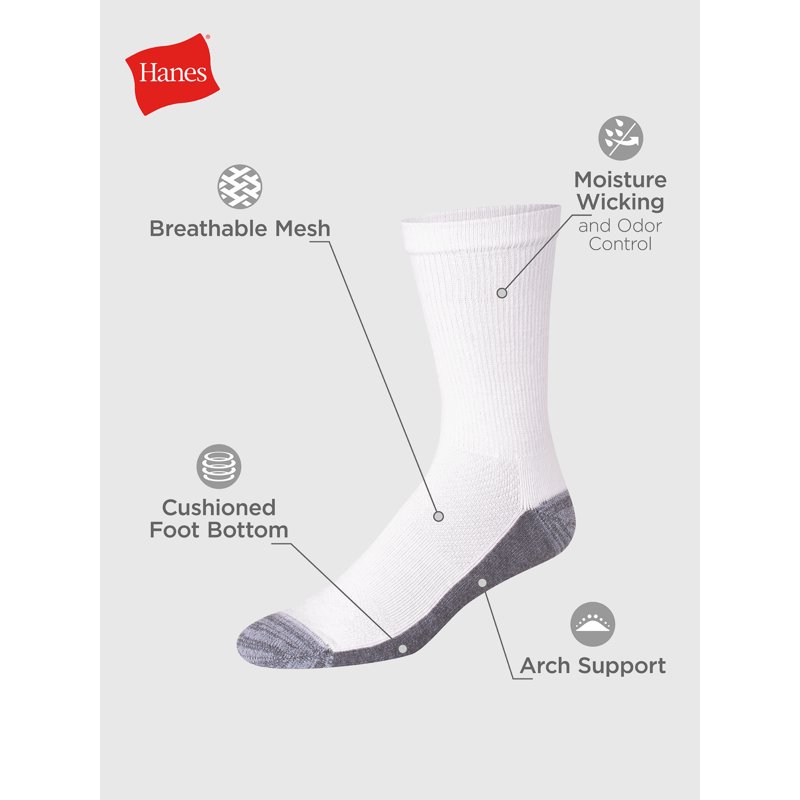 Hanes Men's X-Temp Cushioned With Arch & Vent Crew Socks 12 Pack