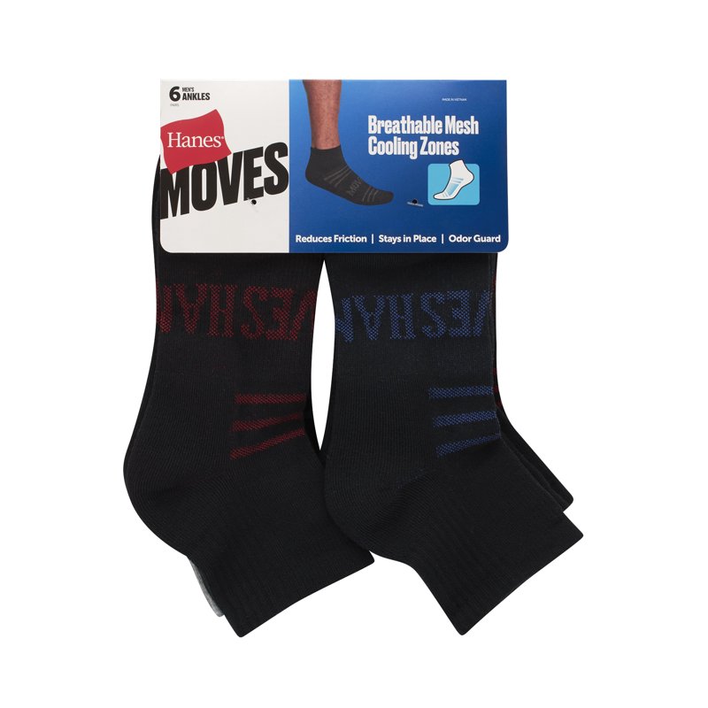 Hanes MOVES Men's Ankle Socks 6-12 6-Pairs