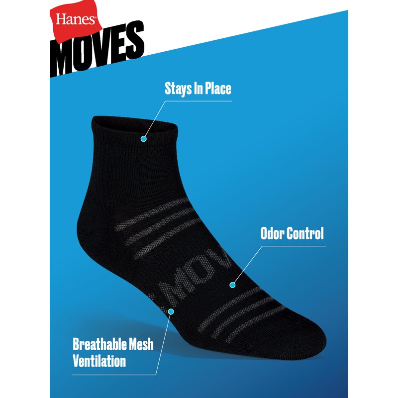 Hanes MOVES Men's Ankle Socks 6-12 6-Pairs