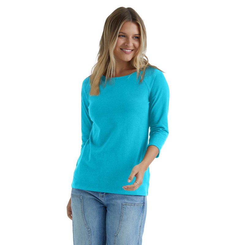 Hanes Women's T-Shirt Raglan Sleeve Tee Stretch Cotton Plain 6 Colors Sz S-2XL