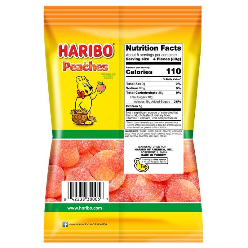 HARIBO Peaches Gummies Fruity Peach Flavor Gummy Candy 8oz Share Size Bag