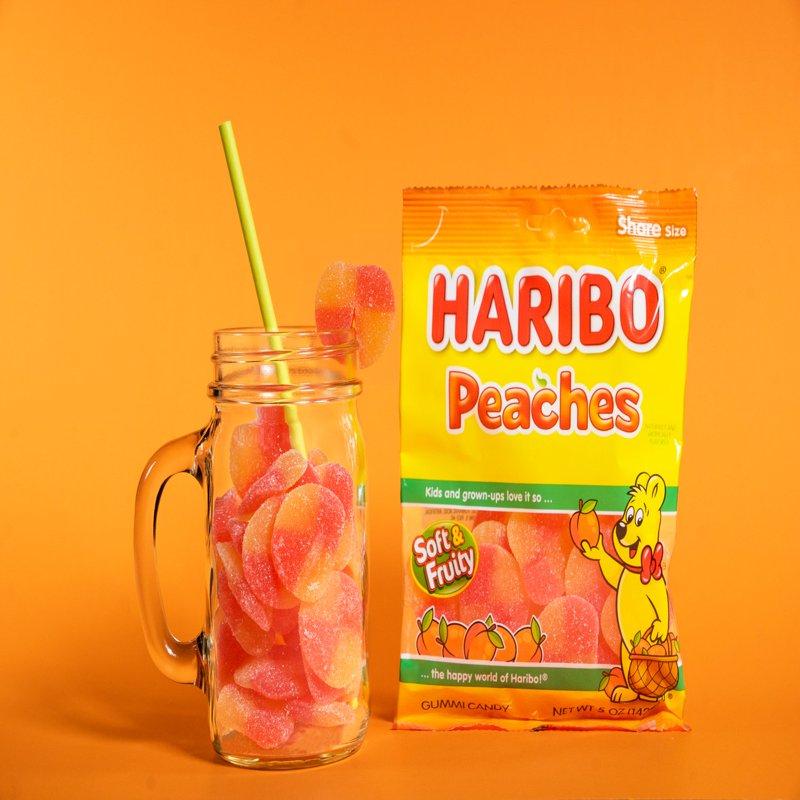 HARIBO Peaches Gummies Fruity Peach Flavor Gummy Candy 8oz Share Size Bag