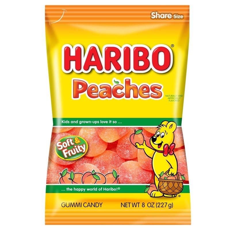 HARIBO Peaches Gummies Fruity Peach Flavor Gummy Candy 8oz Share Size Bag