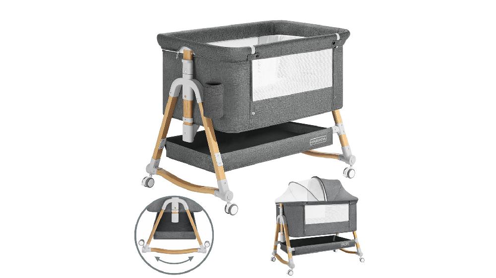 HARPPA 3 In 1 Baby Bassinet Bedside Sleeper Height Adjustable Easy Folding Gray