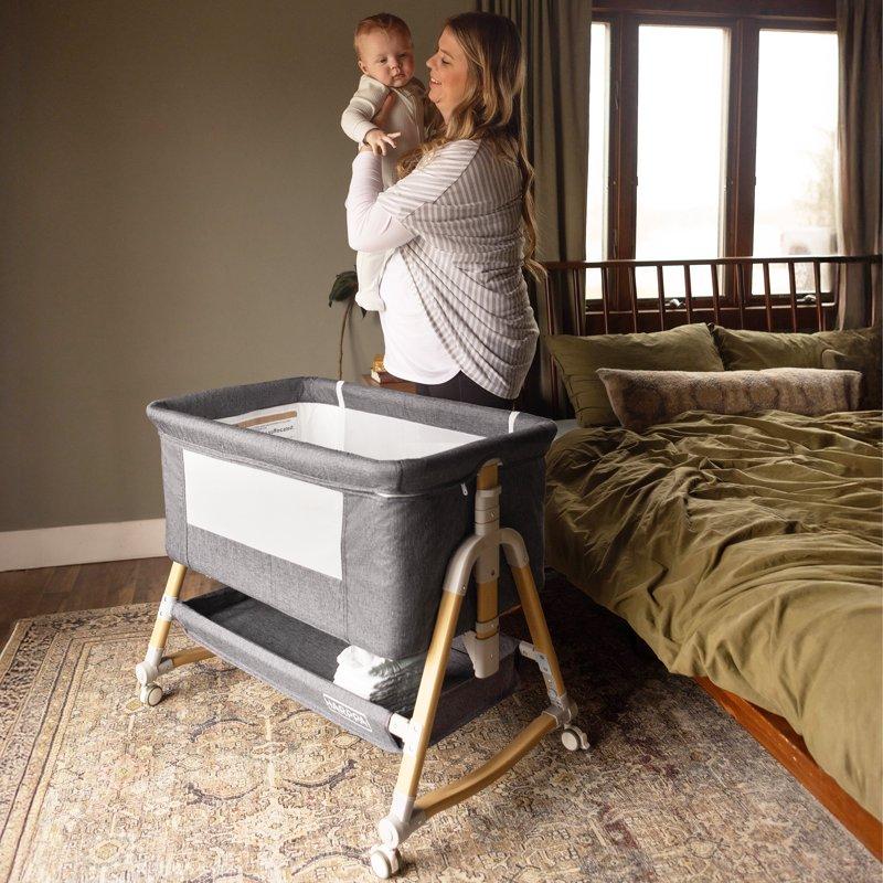 HARPPA 3 In 1 Baby Bassinet Bedside Sleeper Height Adjustable Easy Folding Gray