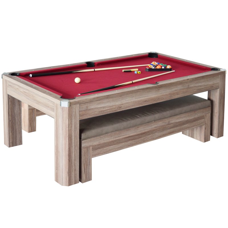 Hathaway Newport Pool Table Combo Set With Benches 7-ft Woodgrain Finish