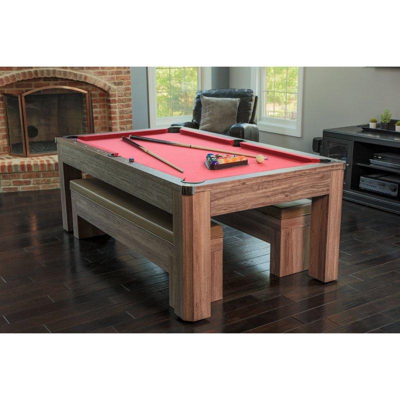 Hathaway Newport Pool Table Combo Set With Benches 7-ft Woodgrain Finish