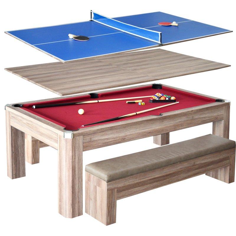 Hathaway Newport Pool Table Combo Set with Benches 7-ft Woodgrain Finish