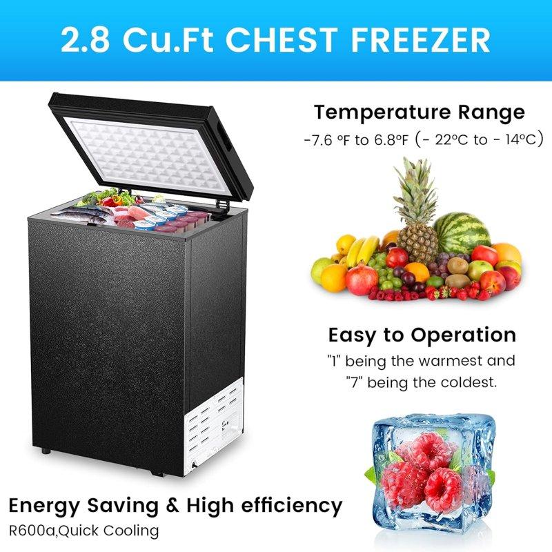 Havato 2.8 cu ft Chest Freezer Horizontal Freezer with Top Open Door Detachable Storage Basket Black