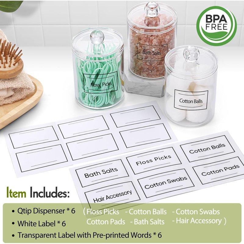 HBlife 6 Pack Acrylic Qtip Holder Dispenser For Cotton Ball Vanity Makeup Organizer Clear