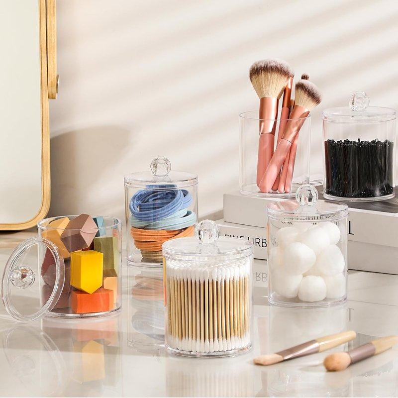 HBlife 6 Pack Acrylic Qtip Holder Dispenser For Cotton Ball Vanity Makeup Organizer Clear