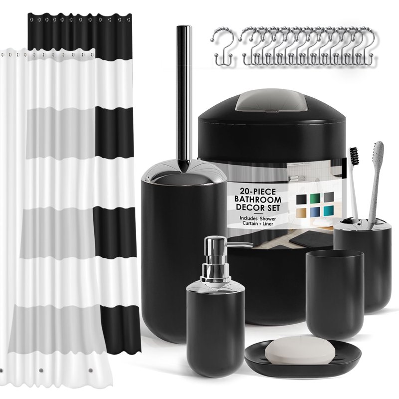 Hearth & Harbor 20 Piece Bathroom Accessories Set Black Bathroom Decor Set