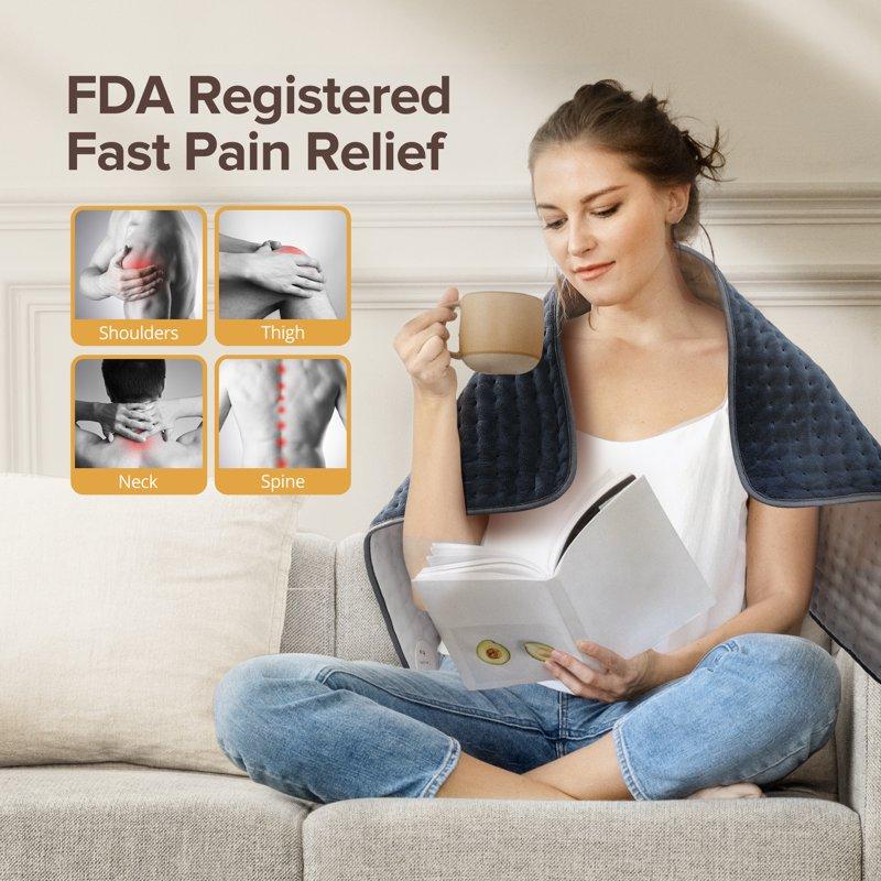 Heating Pad For Back Relief Sable 33" X 17" XXX-Large Heating Pads For Cramps Electric Heating Pad Xl With 6 Fast Heating Settings Moist Dry Heat Options Auto-Off Machine Washable