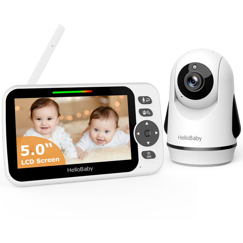 HelloBaby Video Baby Monitor-HB6352 with Remote Pan-Tilt and Zoom 1000ft Long Range No WiFi 5.0" LCD Night Vision Lullabies and Two-Way Audio