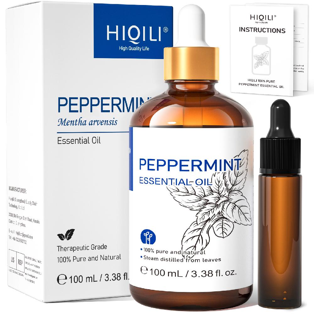 HIQILI Peppermint Oil For Diffuser Skin Hair Massage Essential Oil For Muscle Health Wellness-100mL