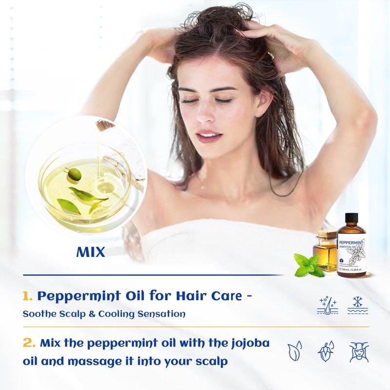 HIQILI Peppermint Oil For Diffuser Skin Hair Massage Essential Oil For Muscle Health Wellness-100mL