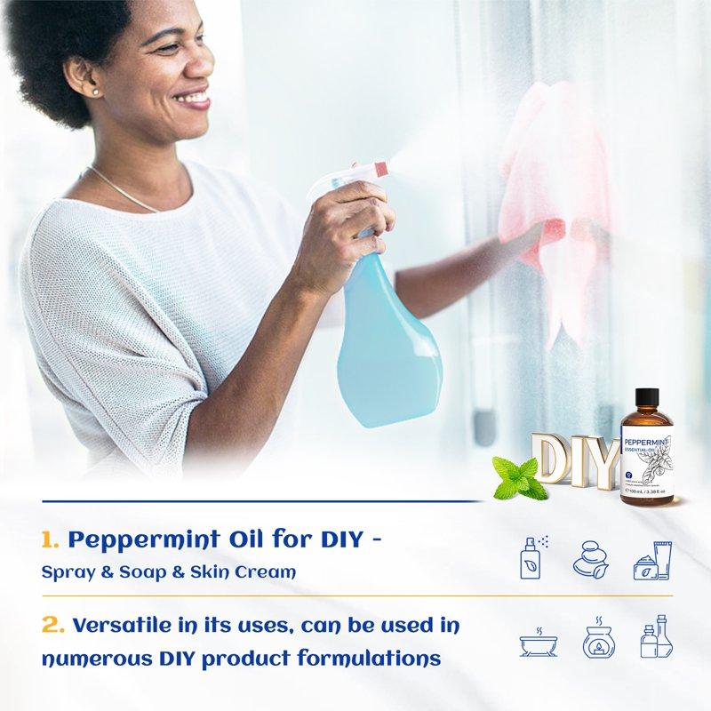 HIQILI Peppermint Oil For Diffuser Skin Hair Massage Essential Oil For Muscle Health Wellness-100mL