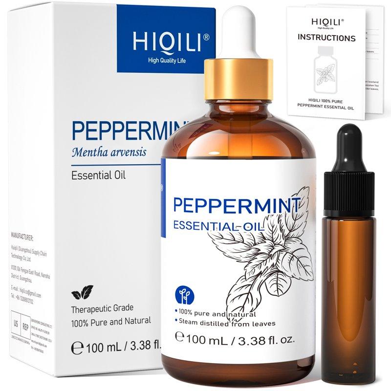 HIQILI Peppermint Oil for Diffuser Skin Hair Massage Essential Oil for Muscle Health Wellness-100mL