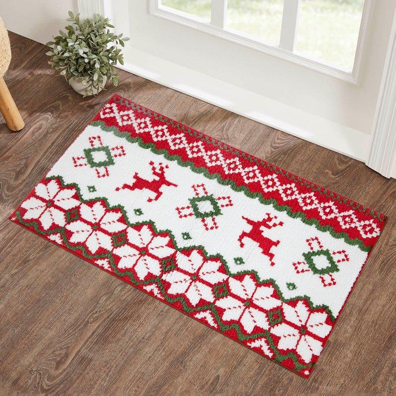 Holiday Time Multi-Color Fair Isle Deer Polyester Indoor Accent Rug 20" X 34"