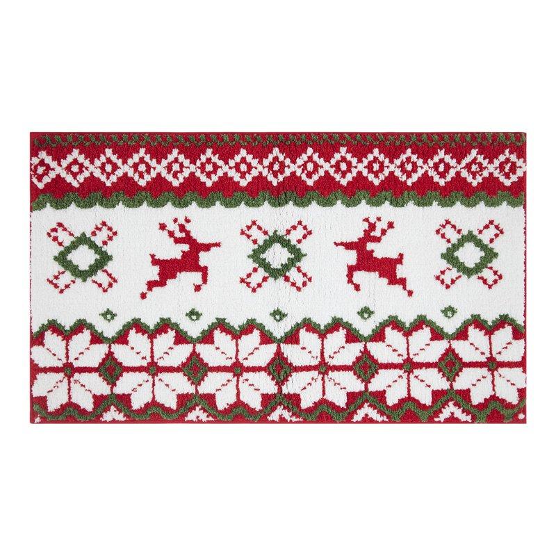 Holiday Time Multi-Color Fair Isle Deer Polyester Indoor Accent Rug 20" x 34"