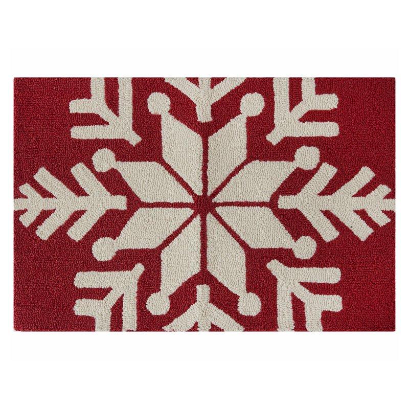 Holiday Time Red & White Snowflake Hooked Polypropylene Indoor Accent Rug 20" x 30"