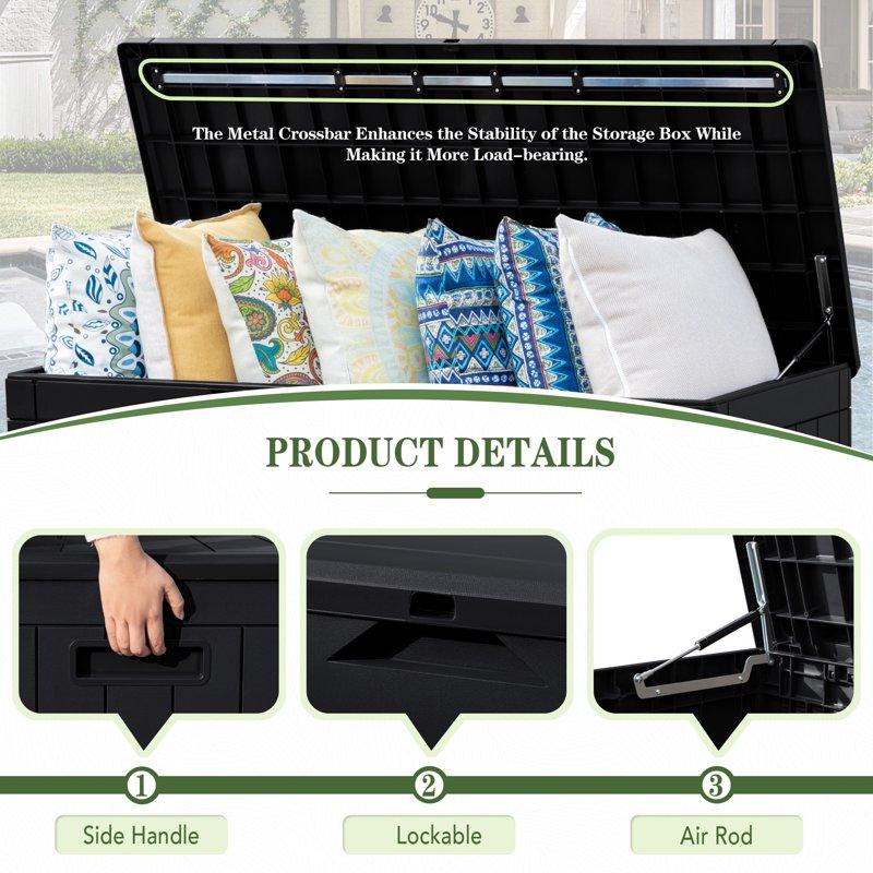 Homall 100 Gallon Outdoor Patio Box Deck Plastic Resin Storage Box Backyard Black