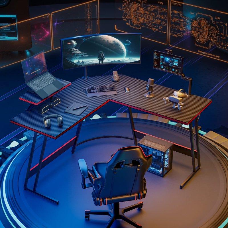 Homall L-Shaped Gaming Desk 51.2 Inches Corner Office Desk With Removable Monitor Riser Black