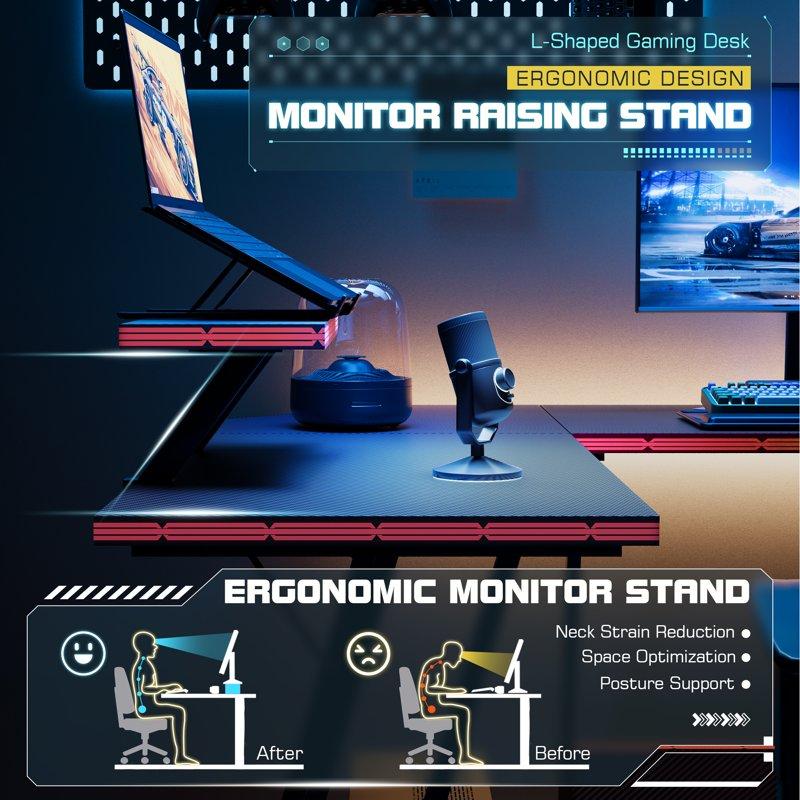 Homall L-Shaped Gaming Desk 51.2 Inches Corner Office Desk With Removable Monitor Riser Black