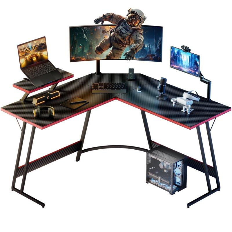 Homall L-Shaped Gaming Desk 51.2 Inches Corner Office Desk with Removable Monitor Riser Black