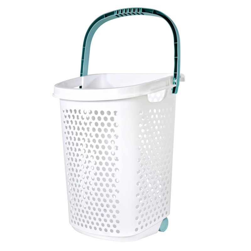 Home Logic 2 Bushel Rolling Plastic Laundry Hamper With Pop-up Handle White 2 Pack