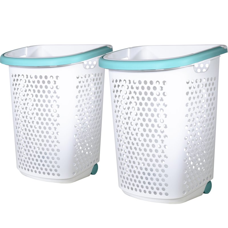Home Logic 2 Bushel Rolling Plastic Laundry Hamper with Pop-up Handle White 2 Pack
