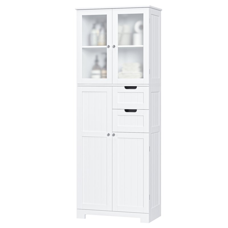 Homfa 67" Tall Bathroom Cabinet White Linen Cabinet With Doors And Removable Drawers Kitchen Cupboard