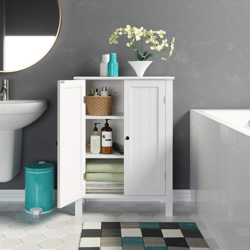 Homfa Bathroom Cabinets Freestanding Bathroom Storage Floor Cabinet White Storage Cabinets With Doors And Shelves