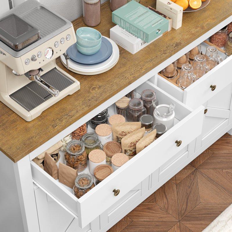 Homfa Farmhouse Kitchen Sideboard 4-Doors 2-Drawers Wood Buffet Cabinet With Adjustable Shelves White