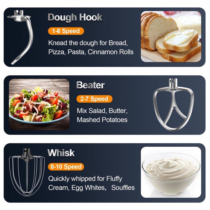 Honinst 6.5 QT Electric Stand Mixer 10+P Speeds Lightweight With Tilt-Head Kitchen Stand Mixer Dough Hook Whisk Beater And Bowl Food Mixer For Baking Cake And Most Home Cooks