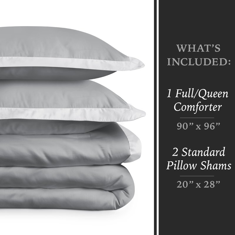 Hotel Style 3-Piece Grey/Silver Egyptian Cotton-Rich Blend Luxury Comforter Set Full/Queen