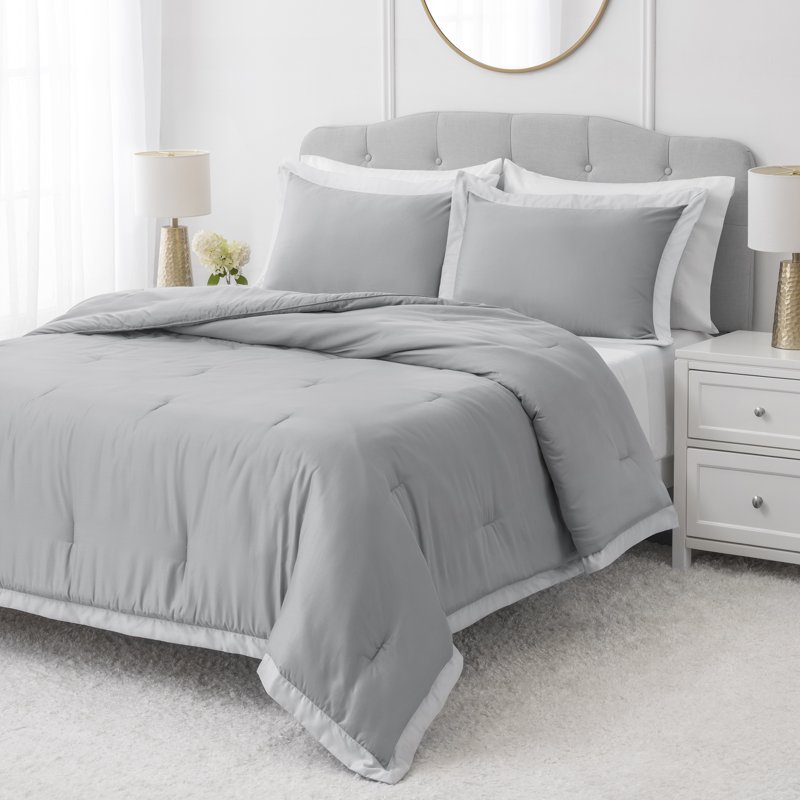 Hotel Style 3-Piece Grey/Silver Egyptian Cotton-Rich Blend Luxury Comforter Set Full/Queen