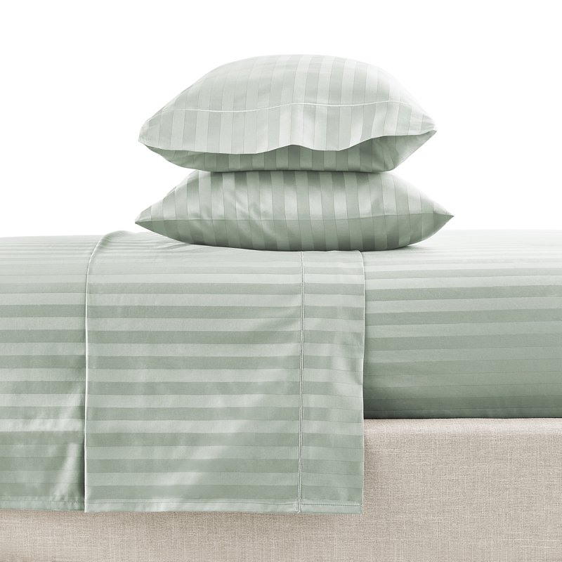 Hotel Style 4-Piece 600 Thread Count Green Stripe Egyptian Cotton Adult Bed Sheets Full-Deep Pocket