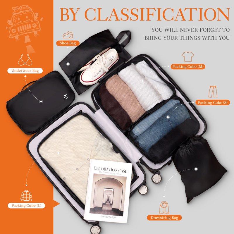 HOTOR 6 Pieces Packing Cubes For Travel Essentials Space-Saving Suitcase Organizer