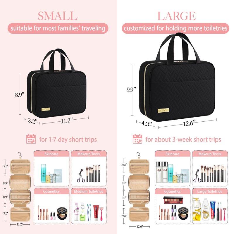 HOTOR Travel Toiletry Bag For Women & Men Spacious Hanging Hook Makeup Bag For Travel Size Toiletries Black