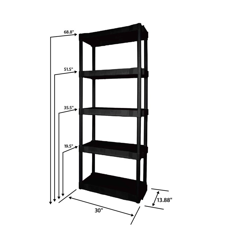 Hyper Tough 5-Tier Black Plastic Shelf Unit 68.8 H X 30 W X 13.88 D 350 Lb Capacity