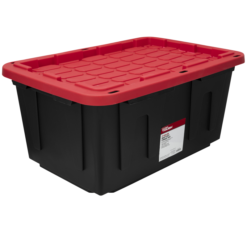 Hyper Tough Large Storage Bin 27 Gallon Plastic Storage Container With Snap-On Lid Black And Red Industrial