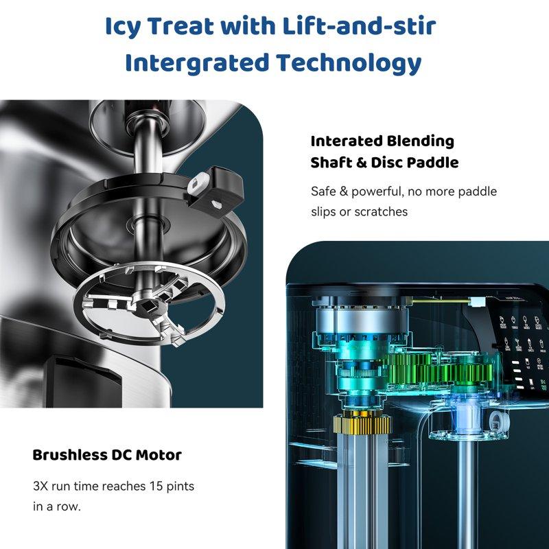 Ice Cream Maker 11-in-1 Frozen Treat Maker For Gelato Sorbet Milkshakes Mix-ins 3 Pcs 19oz Pints Brushless Motor Ice Cream Recipes (Silver)