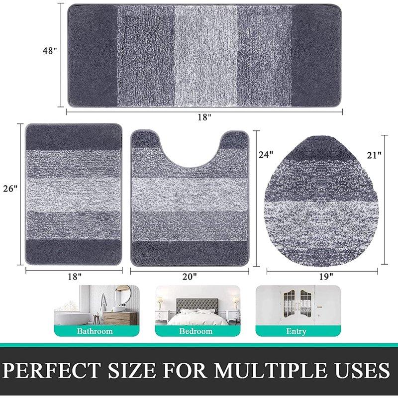 Ileading Traditional 4 Piece Microfiber Washable Bathroom Rug Set Grey
