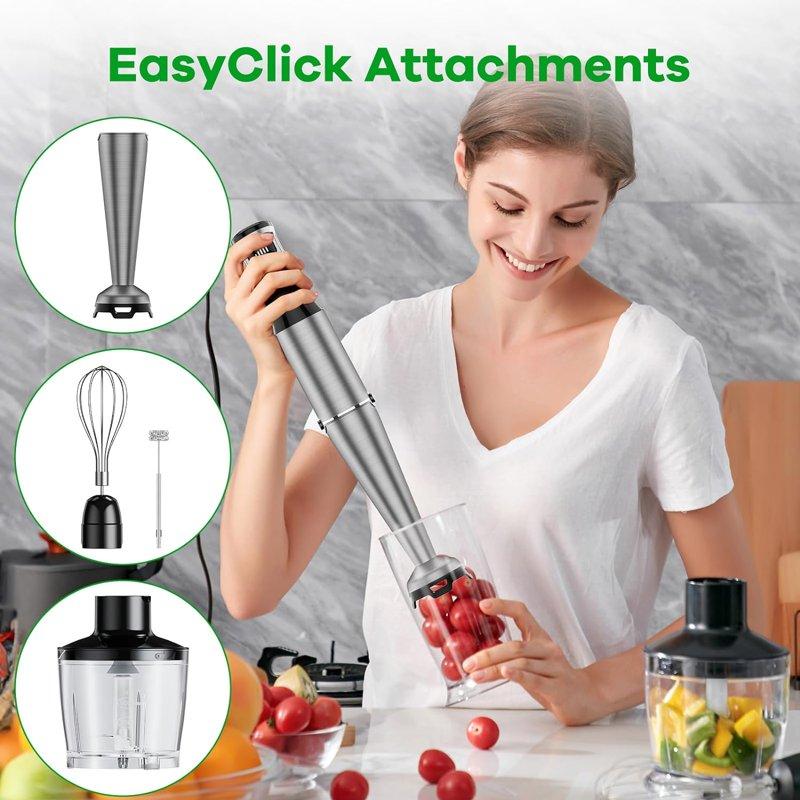 Immersion Blender Handheld Hand Blender 1100W Trigger Variable Speed 5 In 1 Stick Blender Emulsion Blender With Chopper Whisk And Frother For Soup Baby Food And Smoothies