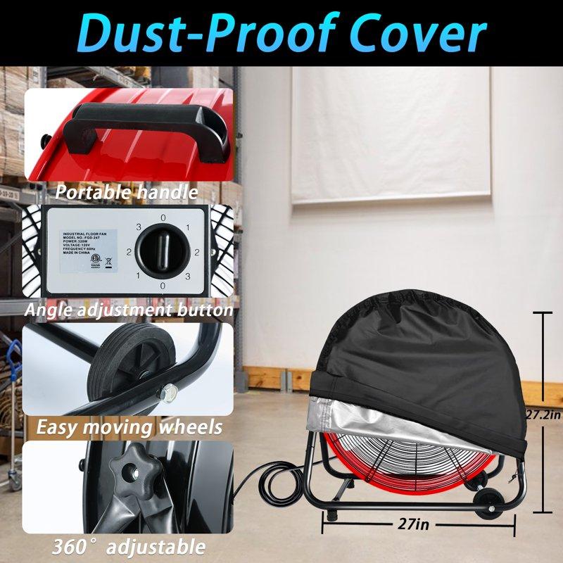 Industrial Fan 24 Inch Heavy Duty Drum 3 Speed 8100 CFM Air Circulation High Velocity Fan For Warehouse Workshop Factory Commercial Residential And Greenhouse Red