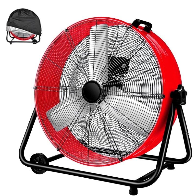 Industrial Fan 24 Inch Heavy Duty Drum 3 Speed 8100 CFM Air Circulation High Velocity Fan For Warehouse Workshop Factory Commercial Residential and Greenhouse Red